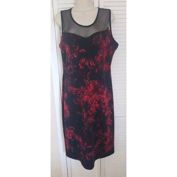 Unbranded Dresses & Skirts - SHEATH RED FLOWER MIDI MESH SLEEVELESS DRESS SZ 12